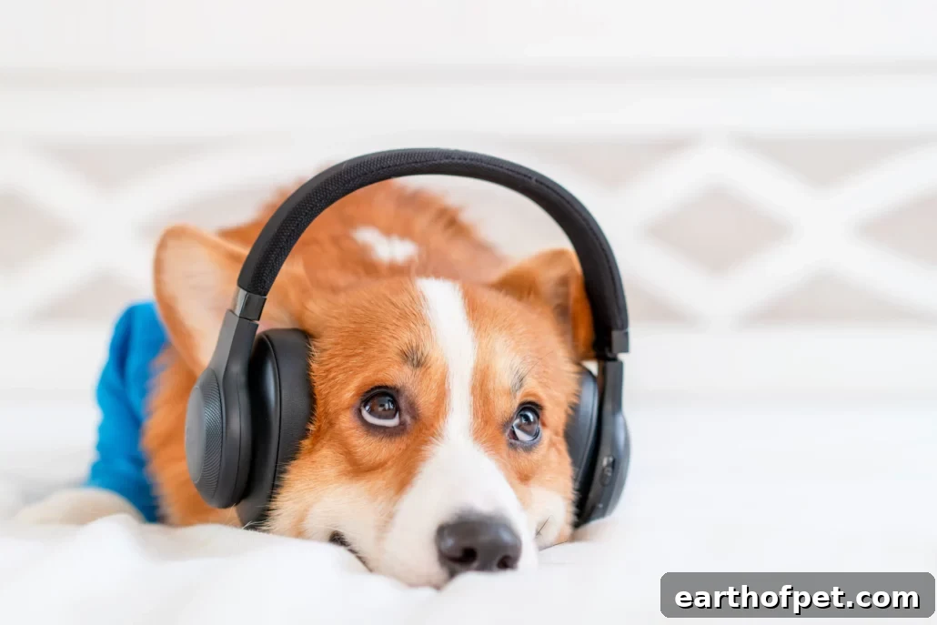 Dog listening to music