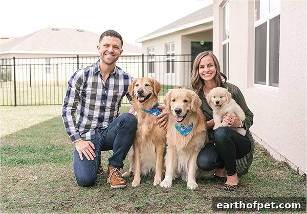family successfully introducing new puppy to their dogs