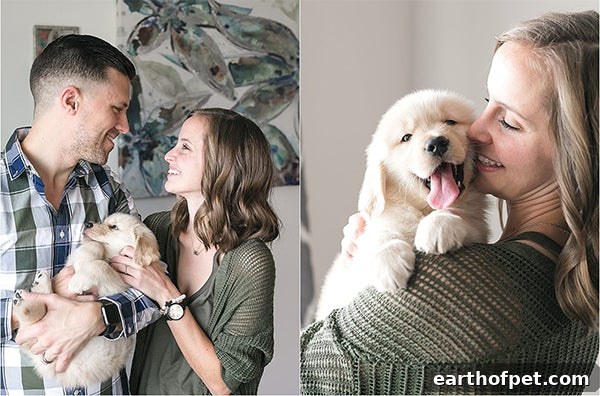 Family holding their new puppy