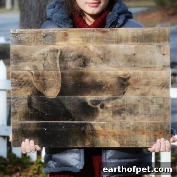 custom rustic wood dog portrait