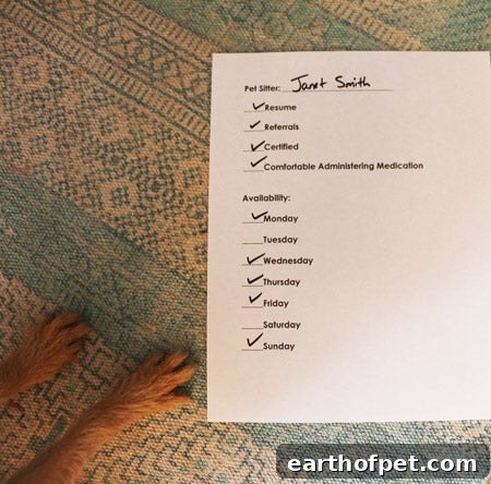 pet sitter checklist